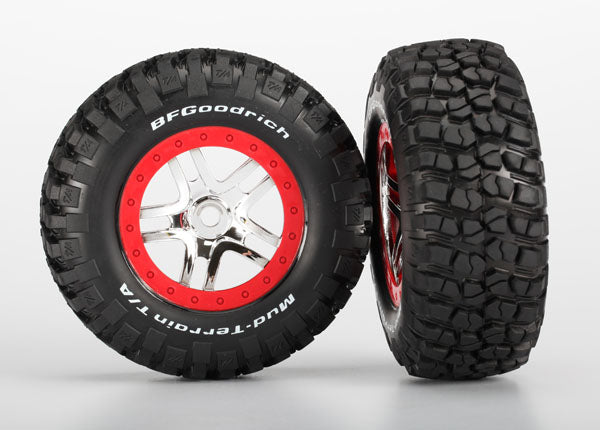 Traxxas 5975A T&W Ss Chrm,Red/Bfg Mt F/R Tir