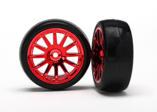 Traxxas 7573X T&W 12-Spk Red Chrm/Slick Tre