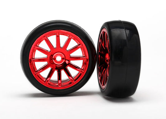 Traxxas 7573X T&W 12-Spk Red Chrm/Slick Tre